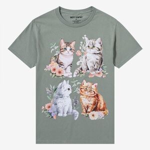Hot Topic Green Cat Floral T-Shirt